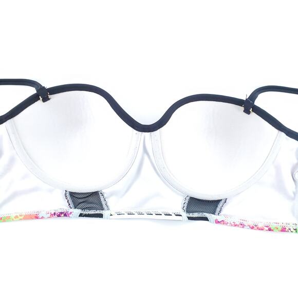 River Island Geometric Colorblock Mesh Bikini Top Zip Back Adjustable Straps 12 - Picture 6 of 8